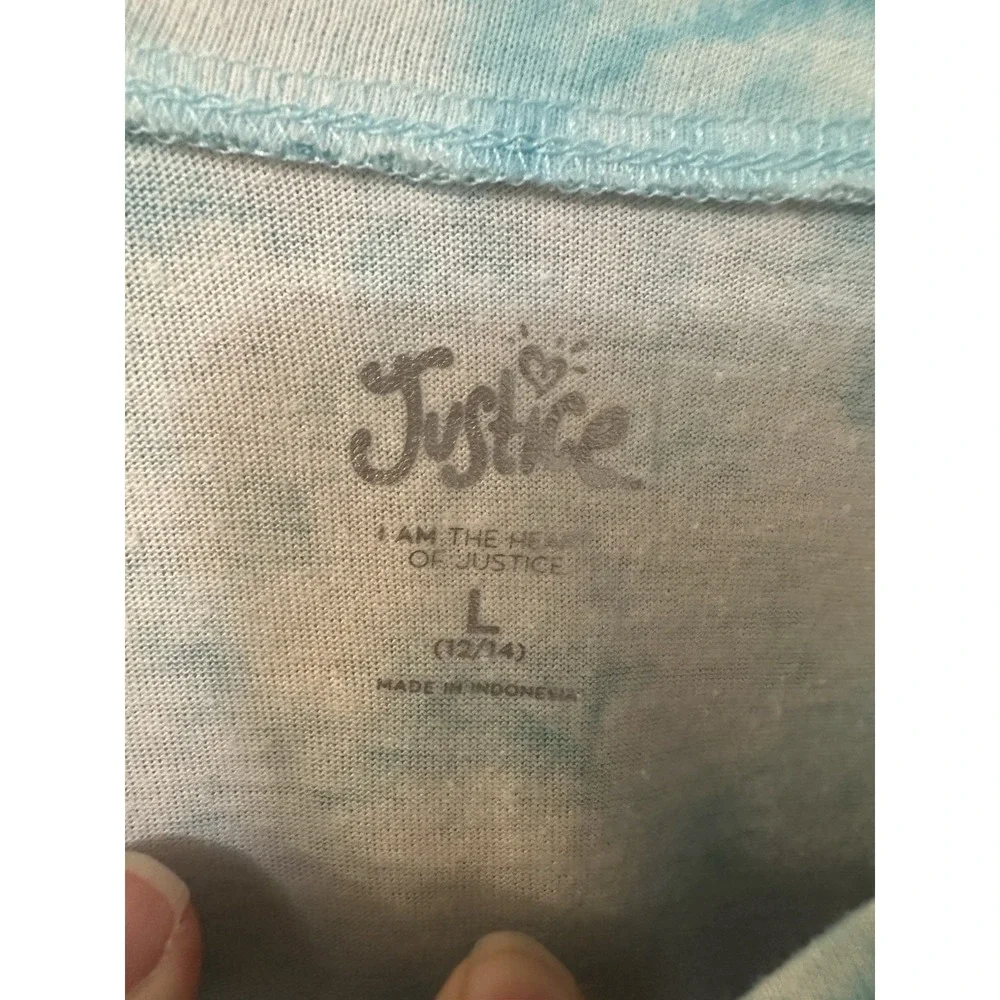 Justice Girls Oversize Top Turquoise 11/14 LargeTie Dye Long Sleeve Graphic Logo